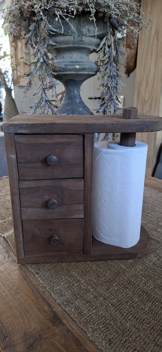 robuuste keukenrolhouder met lades van hout