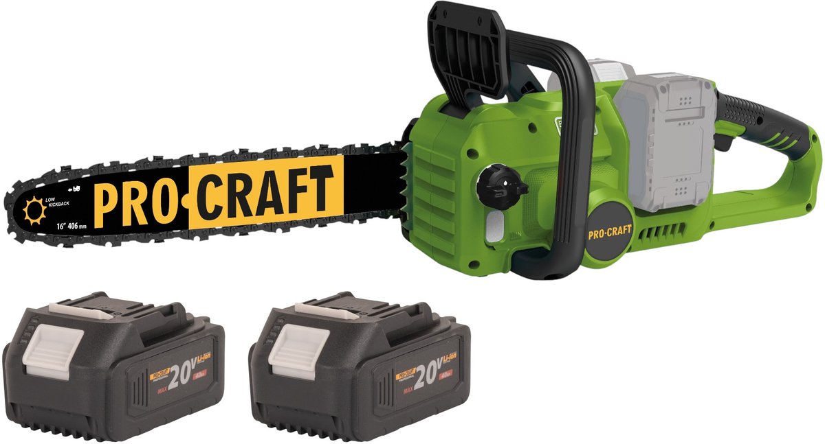 Procraft PCA42/2 accu-kettingzaag 40 V ( 2x 20 V ) 406 mm borstelloos + 2x accu 4,0 Ah - zonder oplader