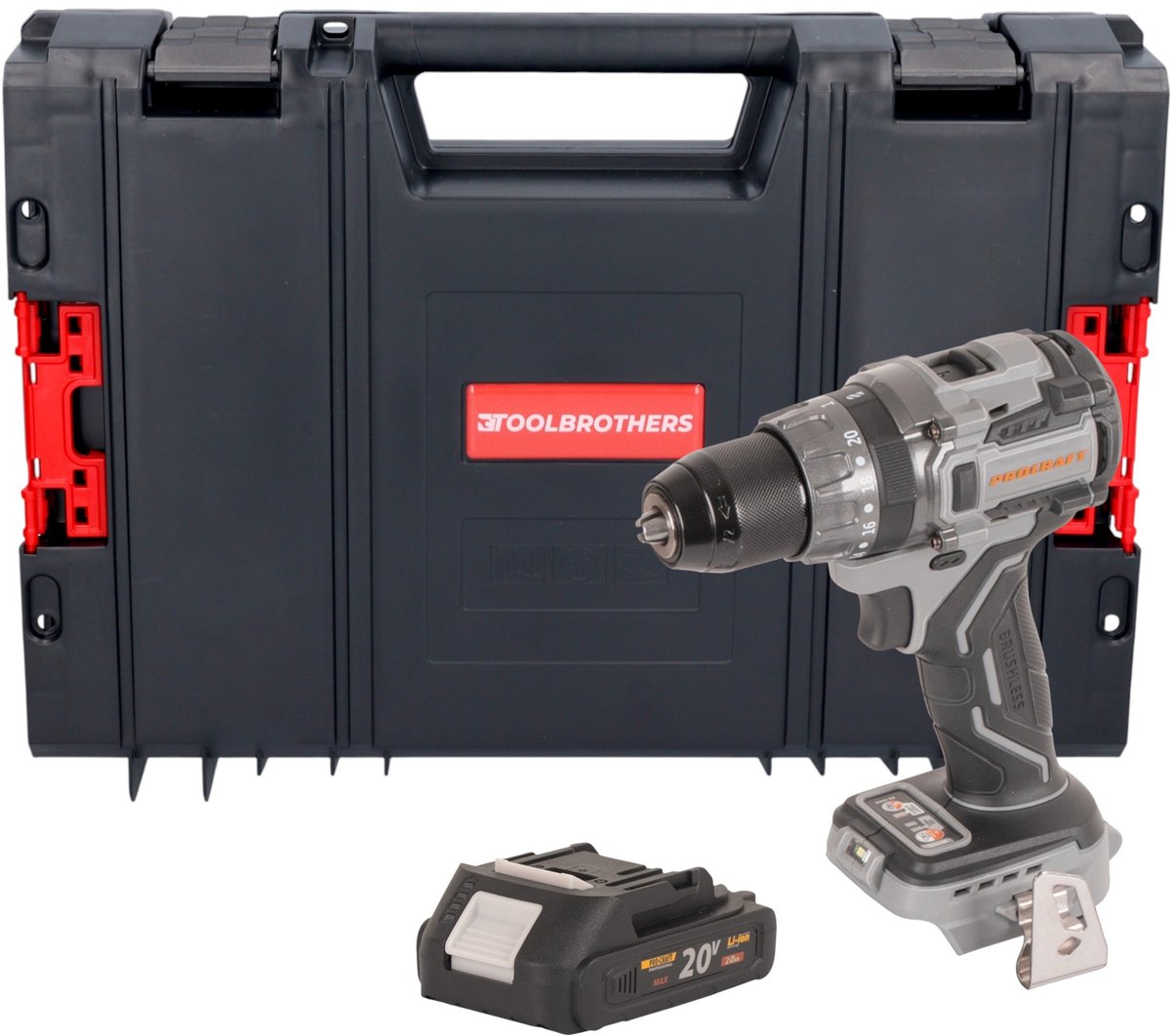 Procraft Industrial CD20Abb accu-klopboormachine 20 V 85 Nm + 1x accu 2,0 Ah + RHINO-gereedschapskoffer - zonder oplader
