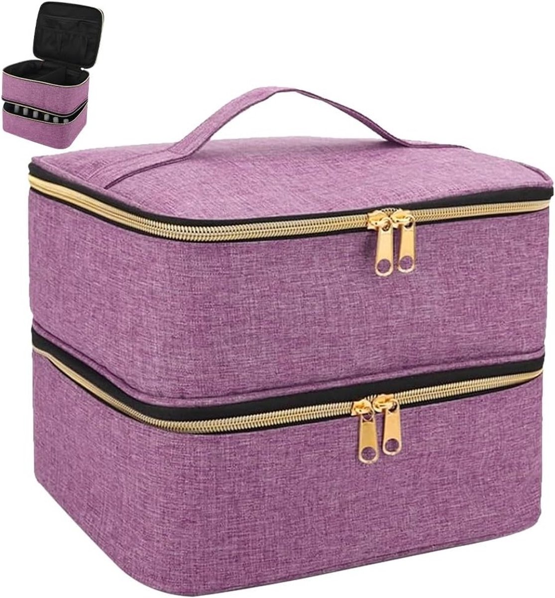 Dubbele Cosmetica Tas in Paars, Stijlvol en Ruim voor Make-up en Accessoires