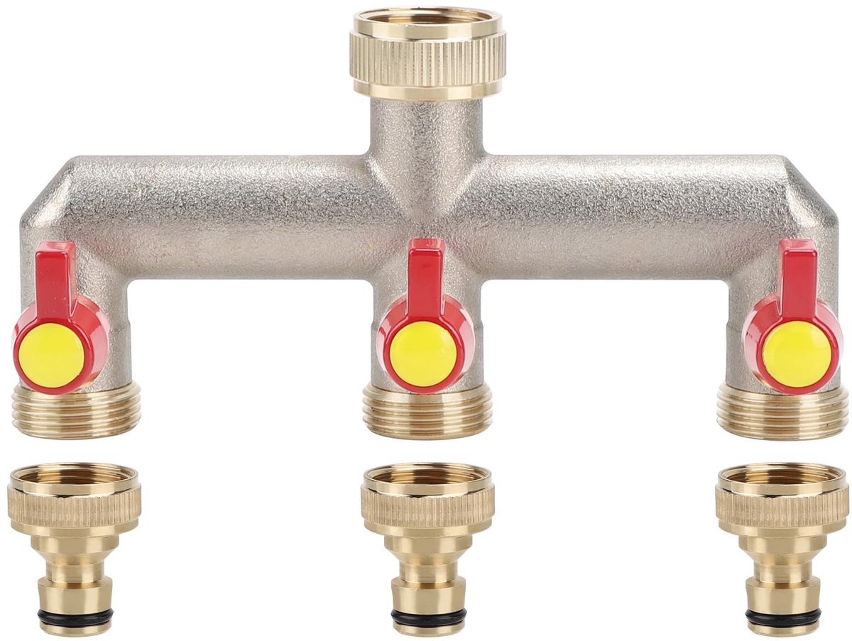 Allecto - 3 Way Brass Water Distributor - Tuinwaterbeheer - Eenvoudige installatie - 3/4 Inch Slangaansluiting - Waterstroomregeling - Geschikt voo...