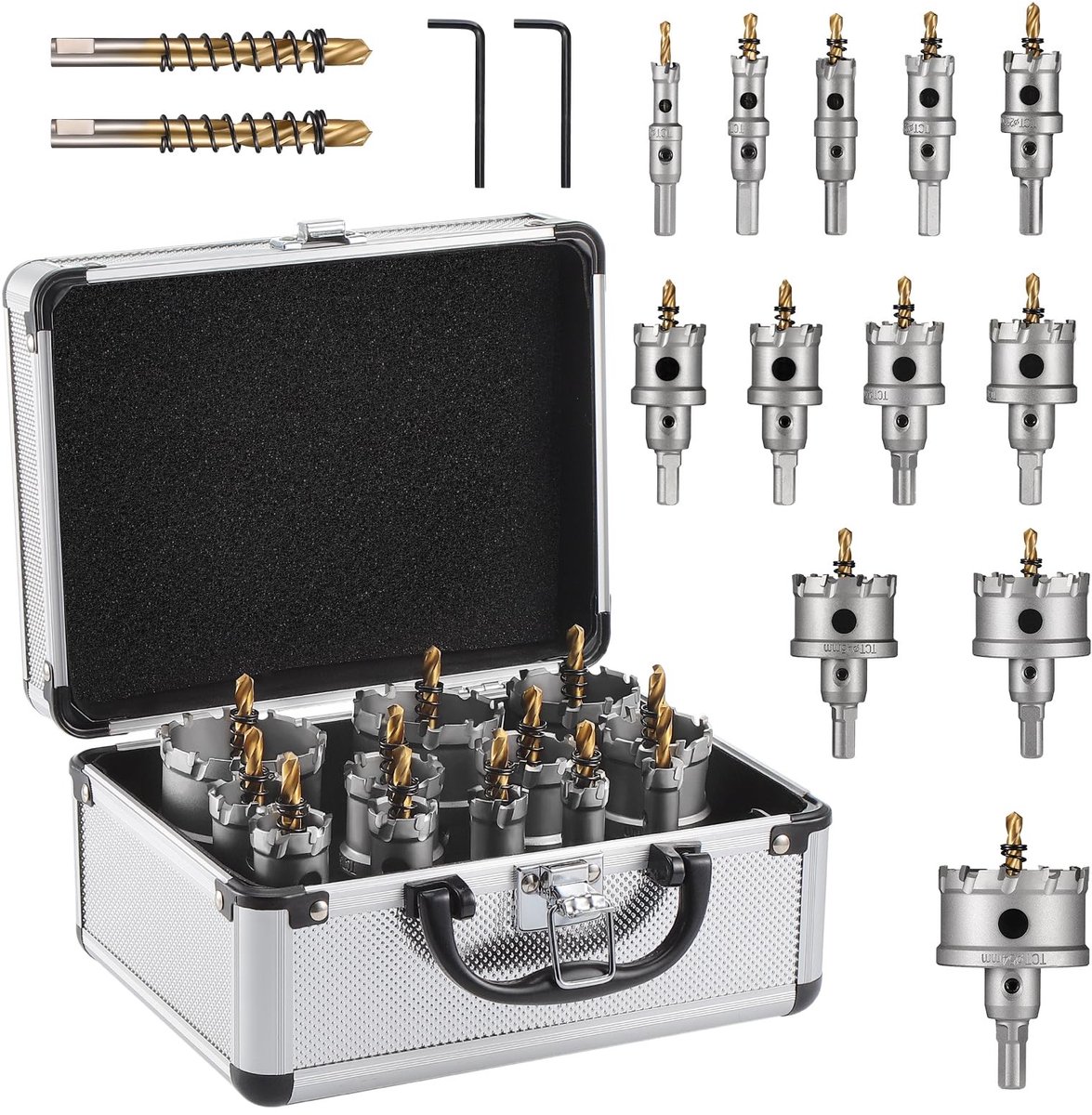Allecto - Metalen Gaatjeszaag Set - 12-delige Set - Industrieel Kwaliteit - Diverse Maten - Perfect voor Metaal, Hout en Kunststof - Inclusief Hout...