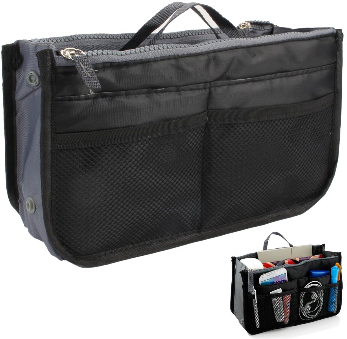 carmdering - Tas Organizer - Binnentas - Nylon Organiser - Waterafstotend Materiaal - Inklapbaar Ontwerp - Duurzaam Nylon - Compacte Opslag - Gemakkelijk Dragen - 9 Vakken