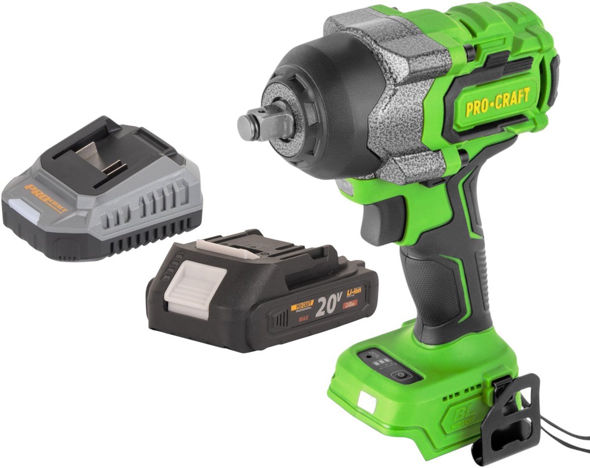 Procraft PWA36bb accu-slagmoersleutel 20 V 850 Nm 1/2" borstelloos + 1x accu 2,0 Ah + oplader