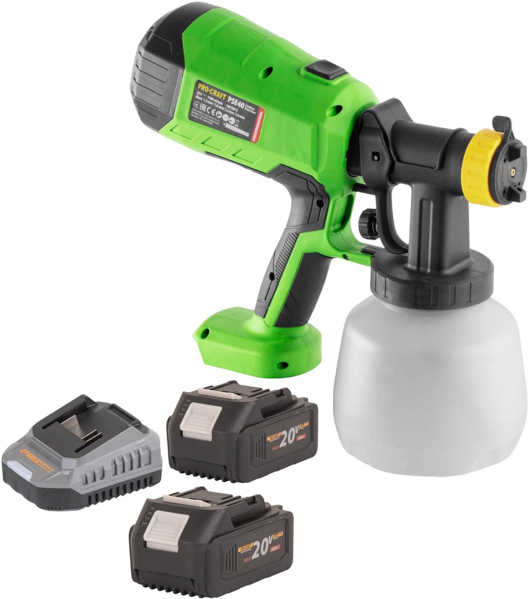 Procraft PSE40bb accu verfspuitpistool 20 V + 2x accu 4,0 Ah + oplader