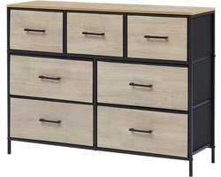 CASABEL ladekast met 7 laden, zwart metalen frame en MDF-hout, opbergmeubel 100x30x75cm, praktisch en veelzijdig