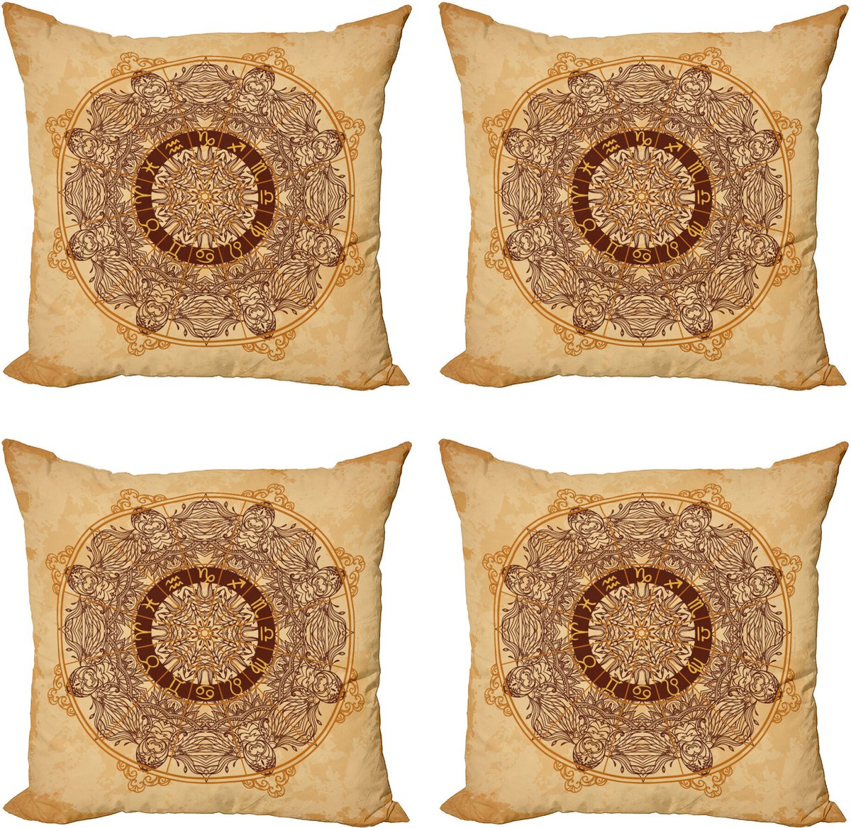 ABAKUHAUS Tanning Gooi Kussenhoes 4-pack, Astrology Aged, Modern Accent Dubbelzijdige Digitale Print, 40 x 40 cm, Tan Brown