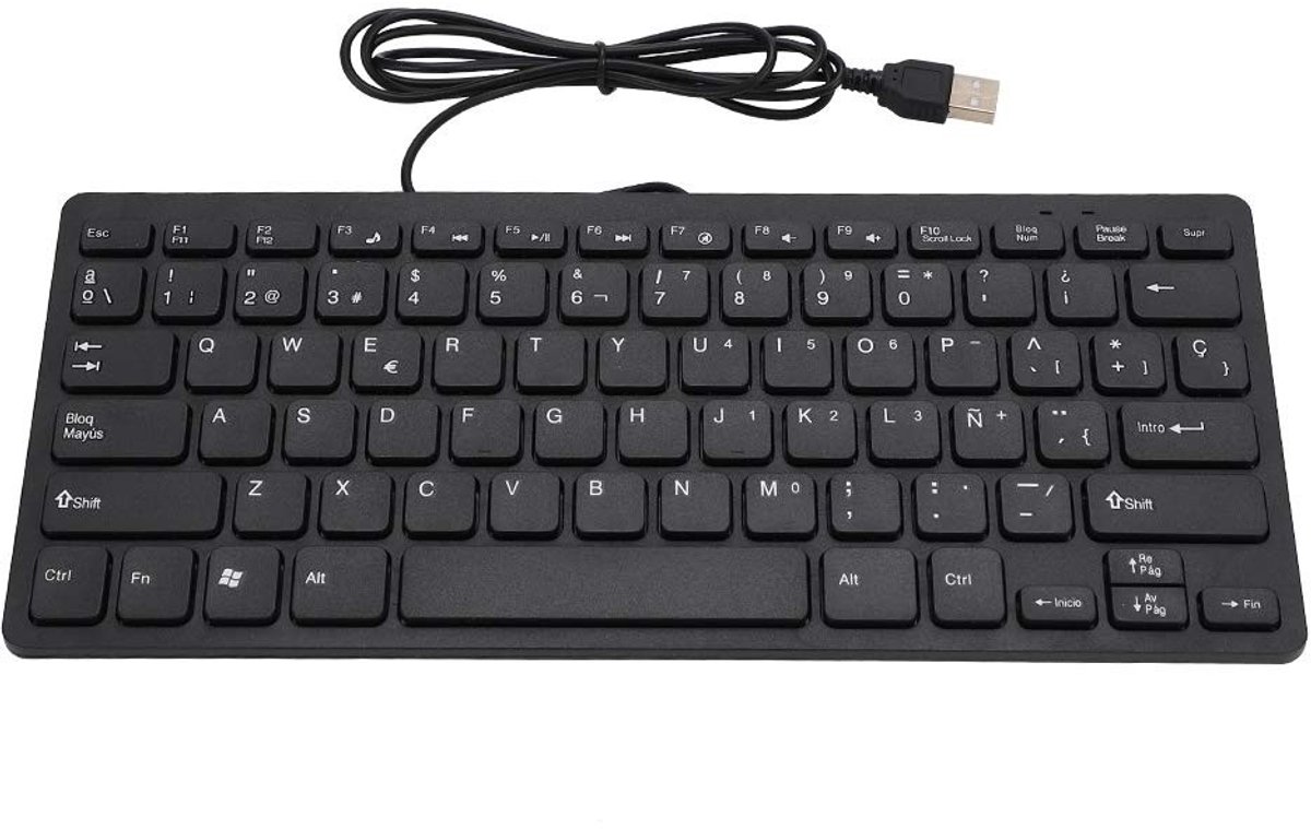 ZEYNOMAX - Spaans Mini-draagbaar Toetsenbord - Ultradun USB Toetsenbord - Compact formaat - Zwart - 78 Toetsen - Ideaal voor Desktopcomputer en Laptop