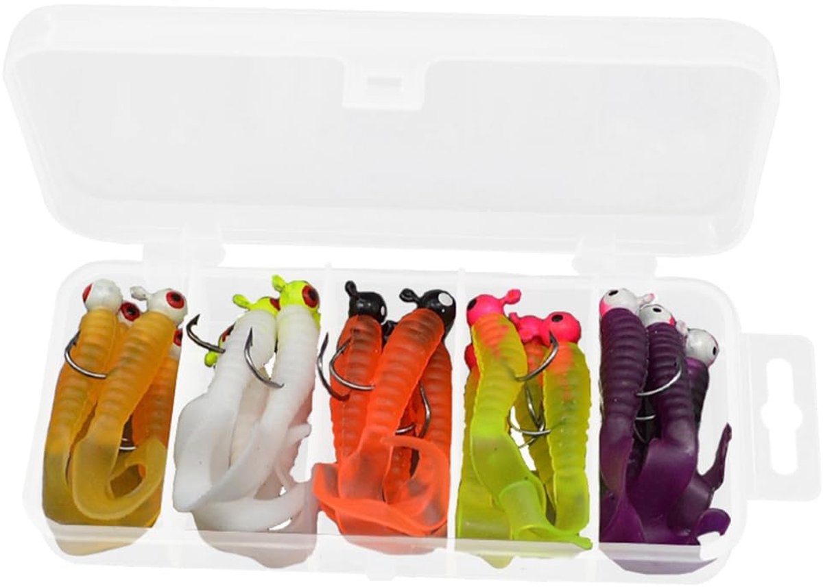 ZEYNOMAX- Visgerei Zachte Plastic Kunstaas Set 5 cm - Jig Heads - Bionische Wormen - 20 Pack - Aantrekkelijk voor Snoek/Baars