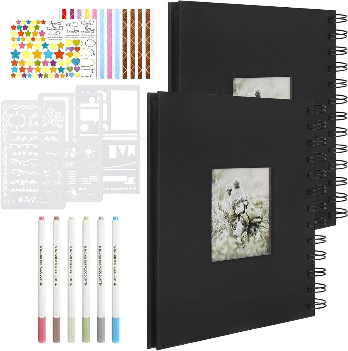 Creatief Zwart Fotoalbum voor DIY Projecten, 2 Stuks, Perfect voor Bruiloften, Verjaardagen en Familieherinneringen met Stickers en Kleurborstels
