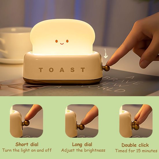 Nachtlampje - Broodbakmachine met nachtlampje - Compacte bureaulamp - Ingebouwd LED-nachtlampje - Perfect voor op het nachtkastje - Met timer en oplaadbaar - Een leuk verjaardagscadeau voor baby's, kinderen, meisjes en jongens — afbeelding 3