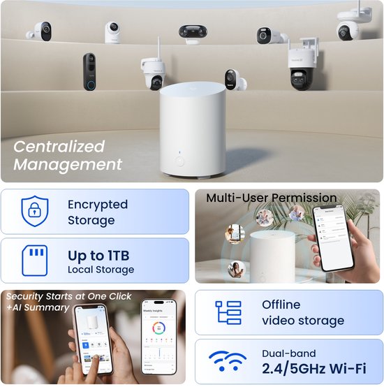 Reolink Draadloos Beveiligingscentrum Hub 1 Lite - Centrale Opslag voor 8 Camera's - Tot 1 TB microSD - Eén-tik-bediening - AI-weekelijkse Inzichten - Dual-band Wifi van Reolink — afbeelding 3