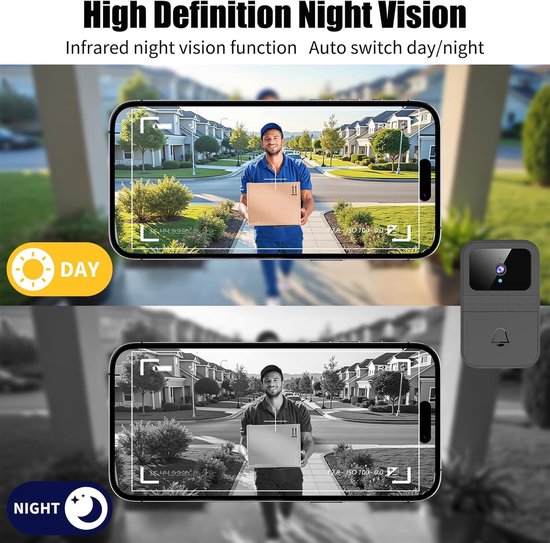 Video-deurbel met camera - draadloze intelligente videodeurbel met stekkerontvanger, met twee-weg communicatie, cloudopslag, onmiddellijke meldingen en nachtzichtfunctie — afbeelding 5