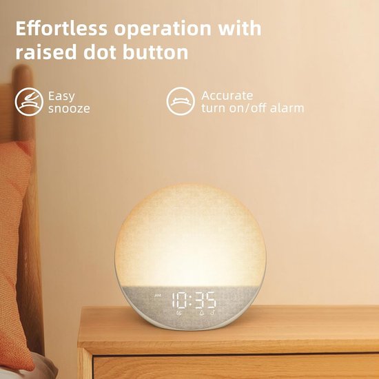 Wekker met Licht - Natuurlijk Alarm - Rustig Wakker Worden - 25 Slaapgeluiden - 17.8 x 9.7 x 17.8 cm — afbeelding 4