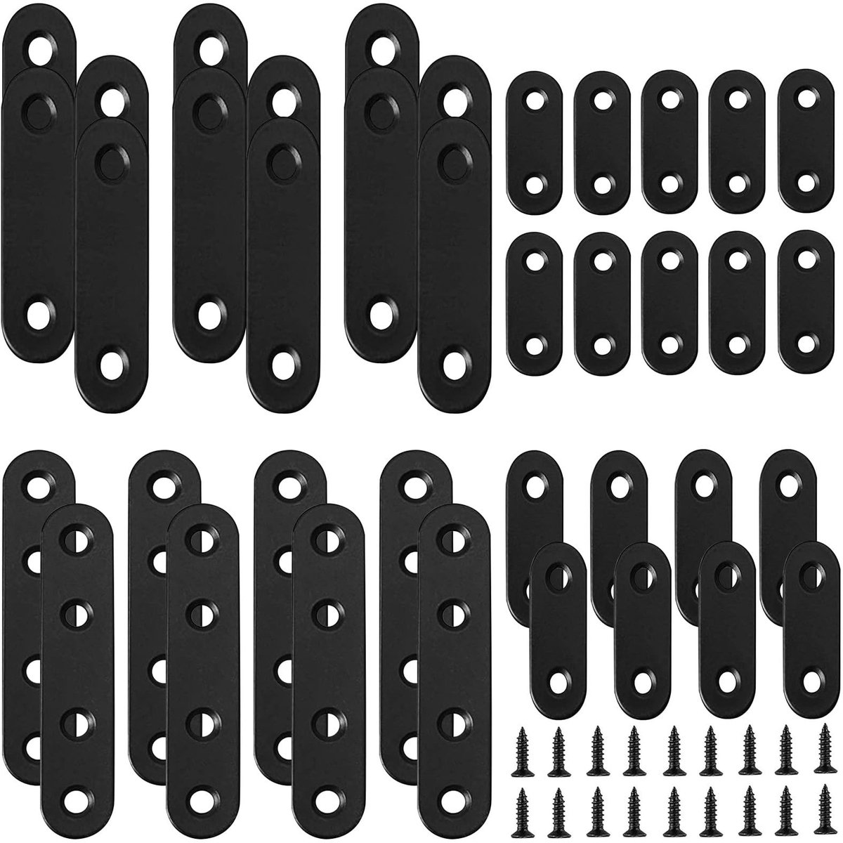 JHUBERS- Platte Verbinder Set van 32 - Platte Connectoren - Verbindingsplaten - Roestvrij Staal - Houtreparatie - Afmetingen 37/47/57/77 x 16 mm - Verbindingselement