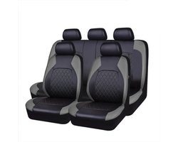 Innovastore Autostoelhoezen - Autostoelhoes - Stoelhoes auto - PU lederen beschermhoezen - Universeel - 9 delig - Grijs/Zwart