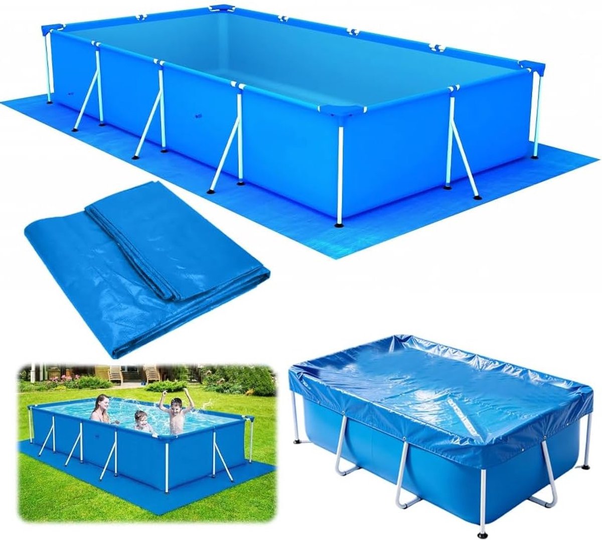 Rechthoekige vloermat voor zwembaden, opvouwbaar en waterdicht, antislip vloerbescherming, 445 x 254 cm, ideaal voor opblaasbare zwembaden en buitengebruik