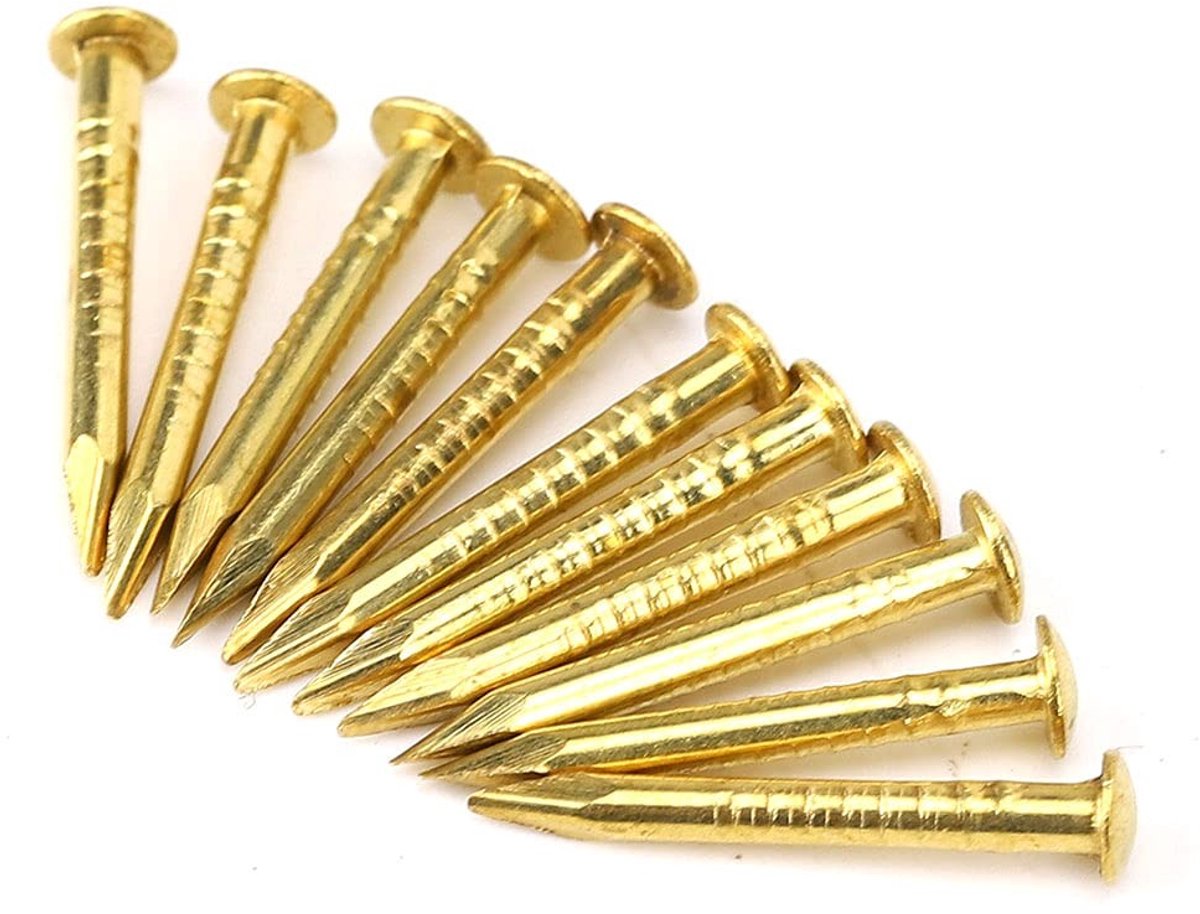 Dailygoods- Kopspijkers 100 Stuks - Messing Nagels - Ronde Kop - 15 mm - Decoratieve Spijkers - Voor Hout en Gipsplaat