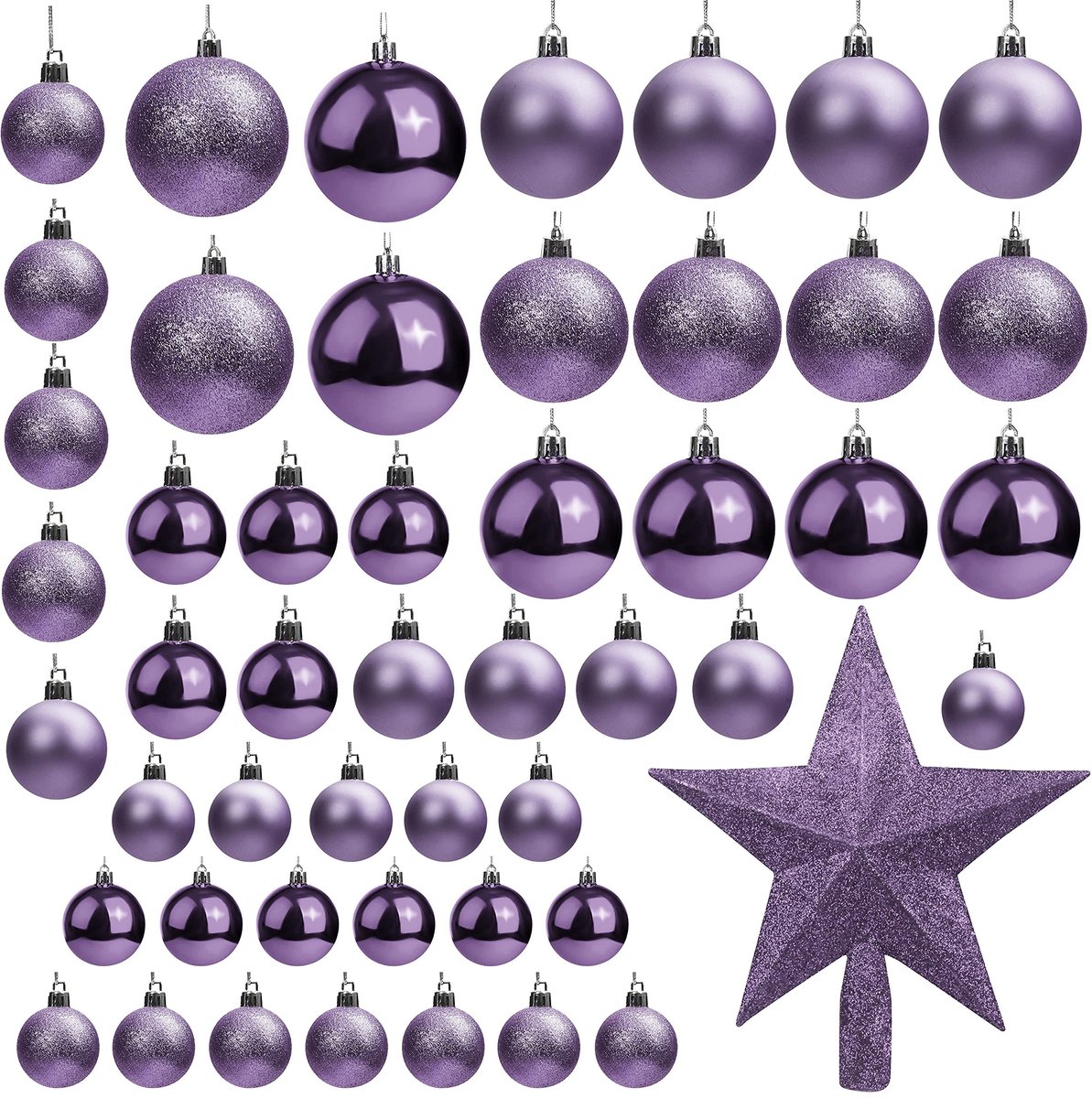Dailygoods - Kerstballen Lila met Ster - Glanzende Dennenballen - 50 Stuks - Kerstboomdecoratie - Feestelijk en Sprookjesachtig - Geschikt voor Kerstm...