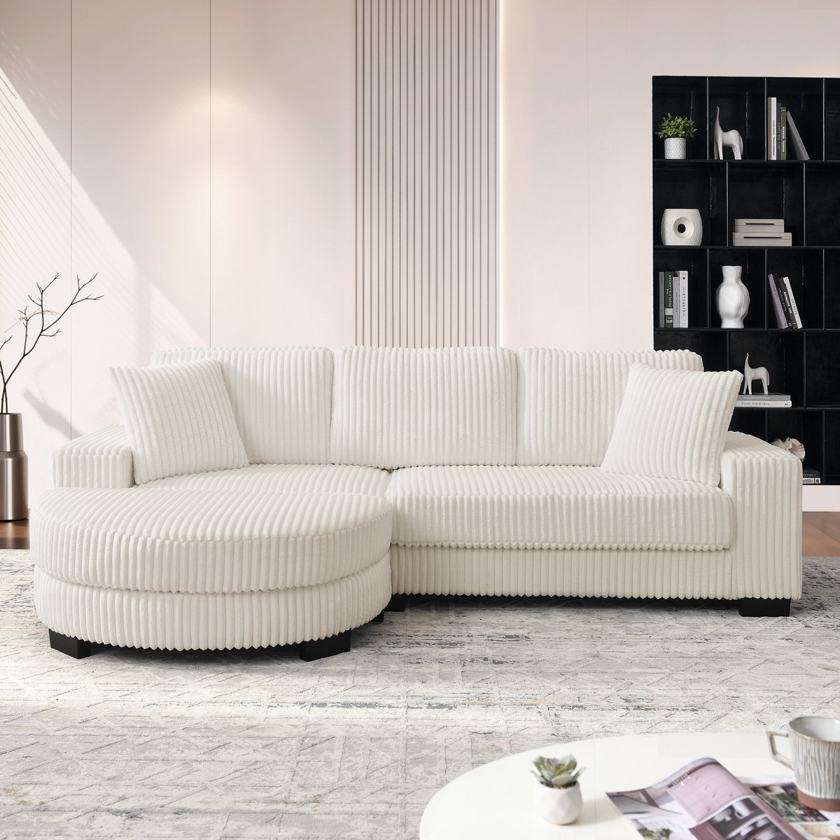 FloraGrace Hoekbank 256,5 x 133,5 x 89 cm - 4-Zits Modulair Met Verwisselbare Ovale Hocker