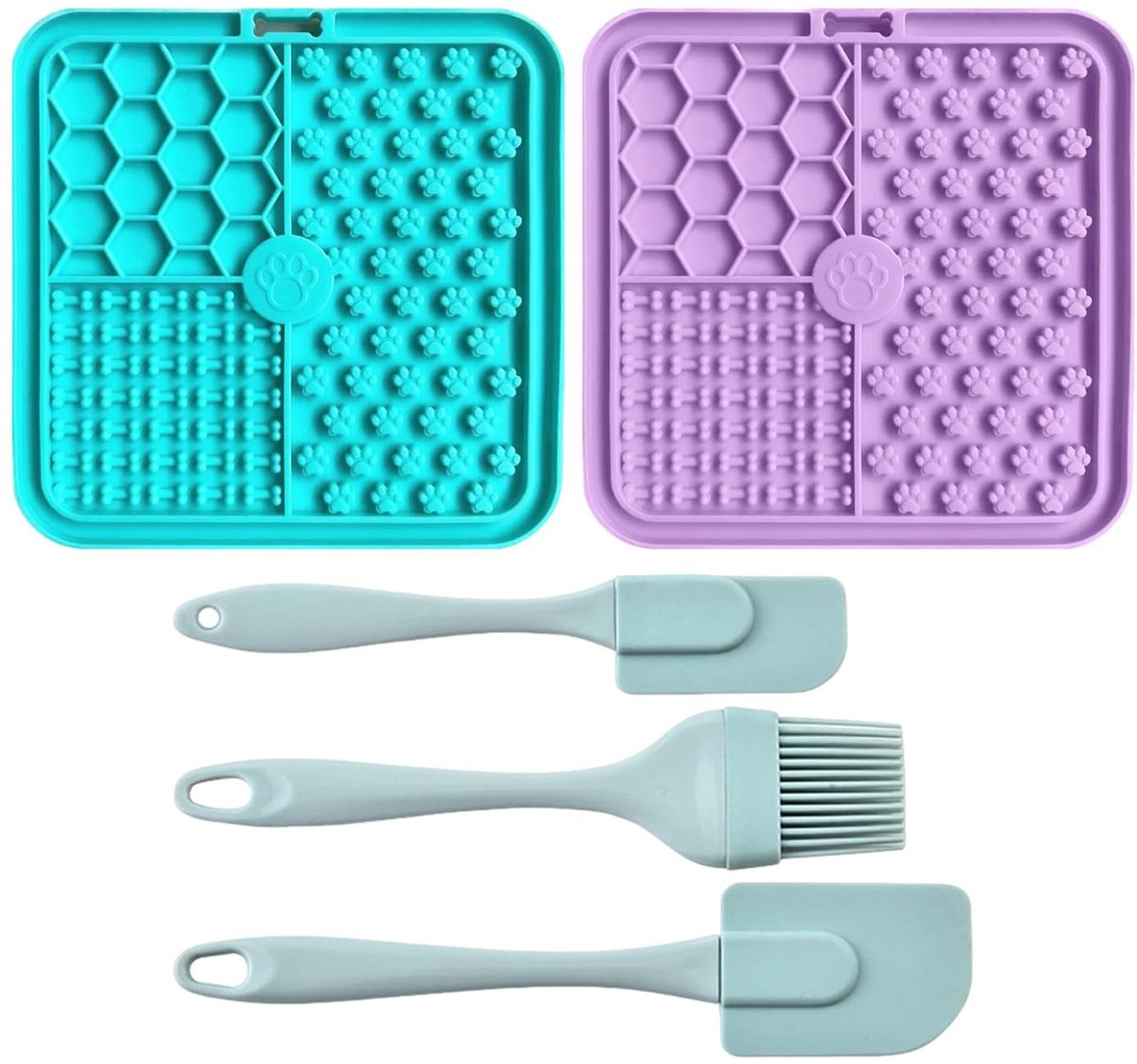Dailygoods- Slow Food Pad Antiverstikkend - Siliconen Schraper - Huisdier Voedingsmat - Antislip - Zuignappen - Cyaan/Paarse Kleur