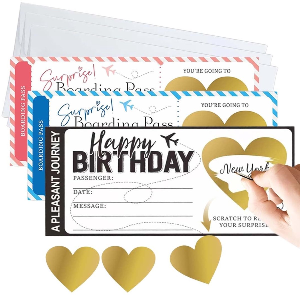 Dailygoods- Cadeaubon 3 Stuks - Doe-Het-Zelf Boarding-Kaartenset - Krasstickers - Reiservaring - Persoonlijke Boodschap - Hoogwaardig Gecoat Papier - Reisbon