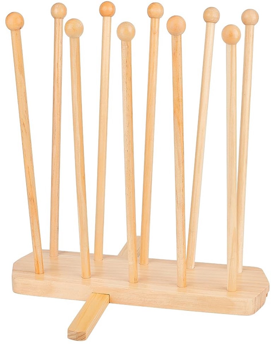 Dailygoods- Droogrek Herbruikbaar - Plastic Zak Droogrek - Afdruiprek Houder - 10 Stokken Vurenhout - Stabiliteit - 100mm Breed, 320mm Hoog - Afdroogrek