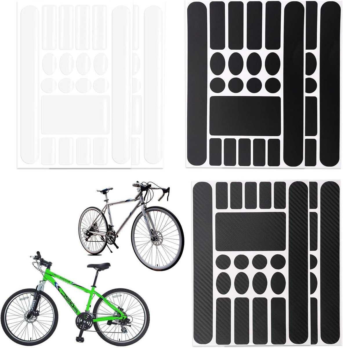 Zes Stuks Zelfklevende Beschermfolie voor Fietsframe - PVC Carbon Lakbescherming voor Mountainbike en Stadsfiets