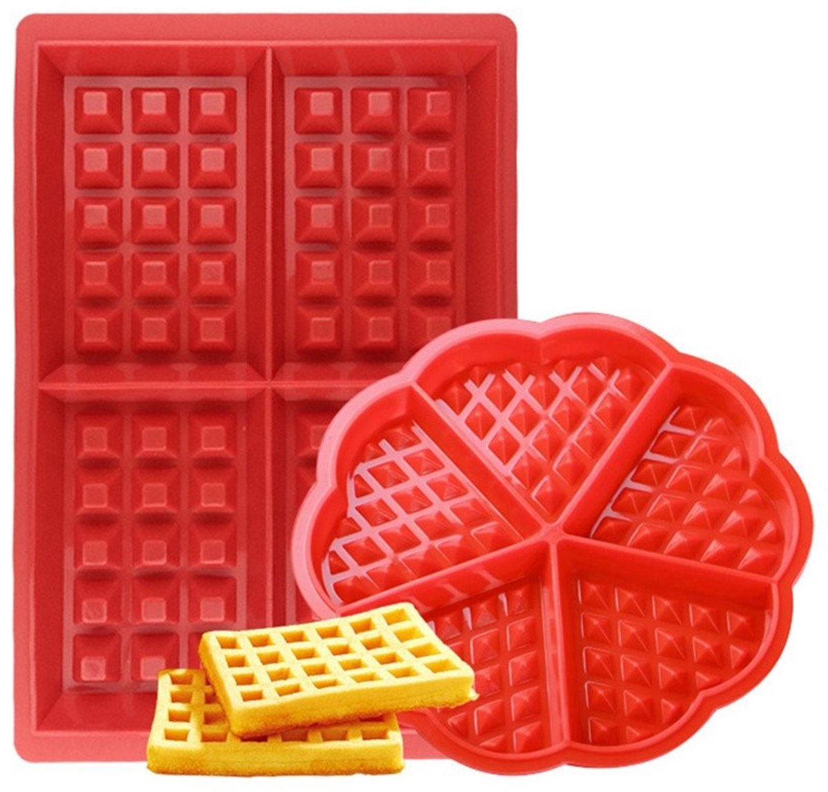 Dailygoods- Wafelijzer met antiaanbaklaag - Siliconen Bakvormen - Set van 2 - Hartvormig/Rechthoekig - Voor Kinderen - Gewicht 210 g - Bakvorm