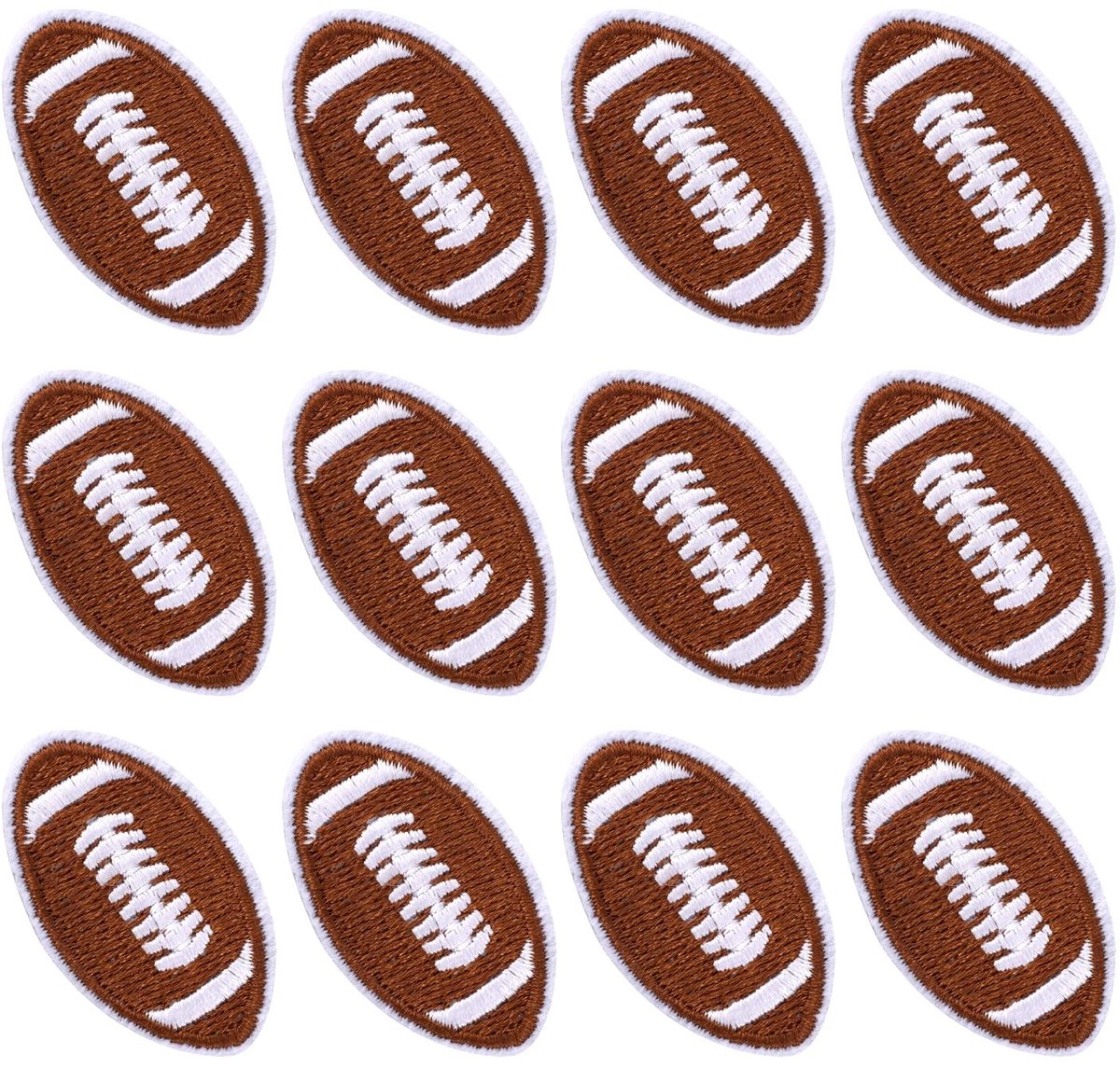 Dailygoods- Voetbalpatches 12 Stuks - Strijkpatches voor Kleding - Geborduurde Sportpatches - Bruin - Duurzaam Materiaal - 4x2,3 cm