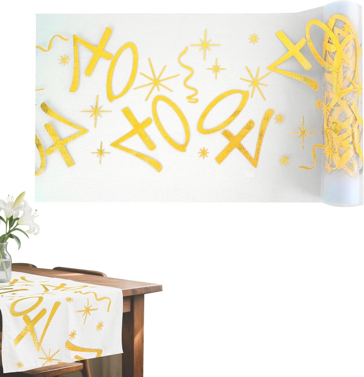 Decoratieve Tafelrunner voor 40e Verjaardag - Gouden Digitale Mesh Tafelband 28cm x 10m voor Feestelijke Tafeldecoratie en Achtergrond