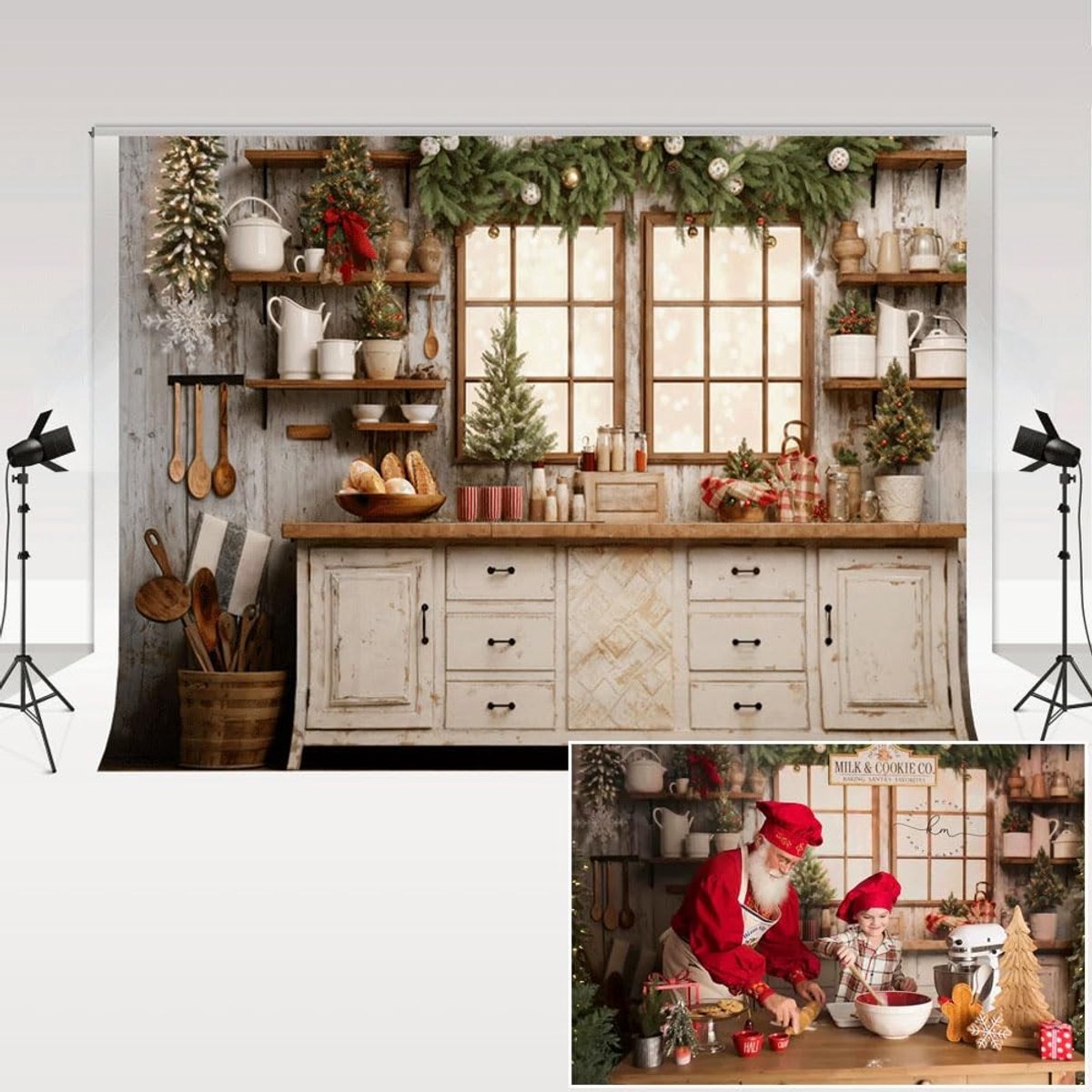 VLEMICO - Fotografie Achtergrond - Kerst achtergronden - Microvezel materiaal - 2,2x1,5 m - Indoor decoratie - Geschikt voor familieportretten - Wi...