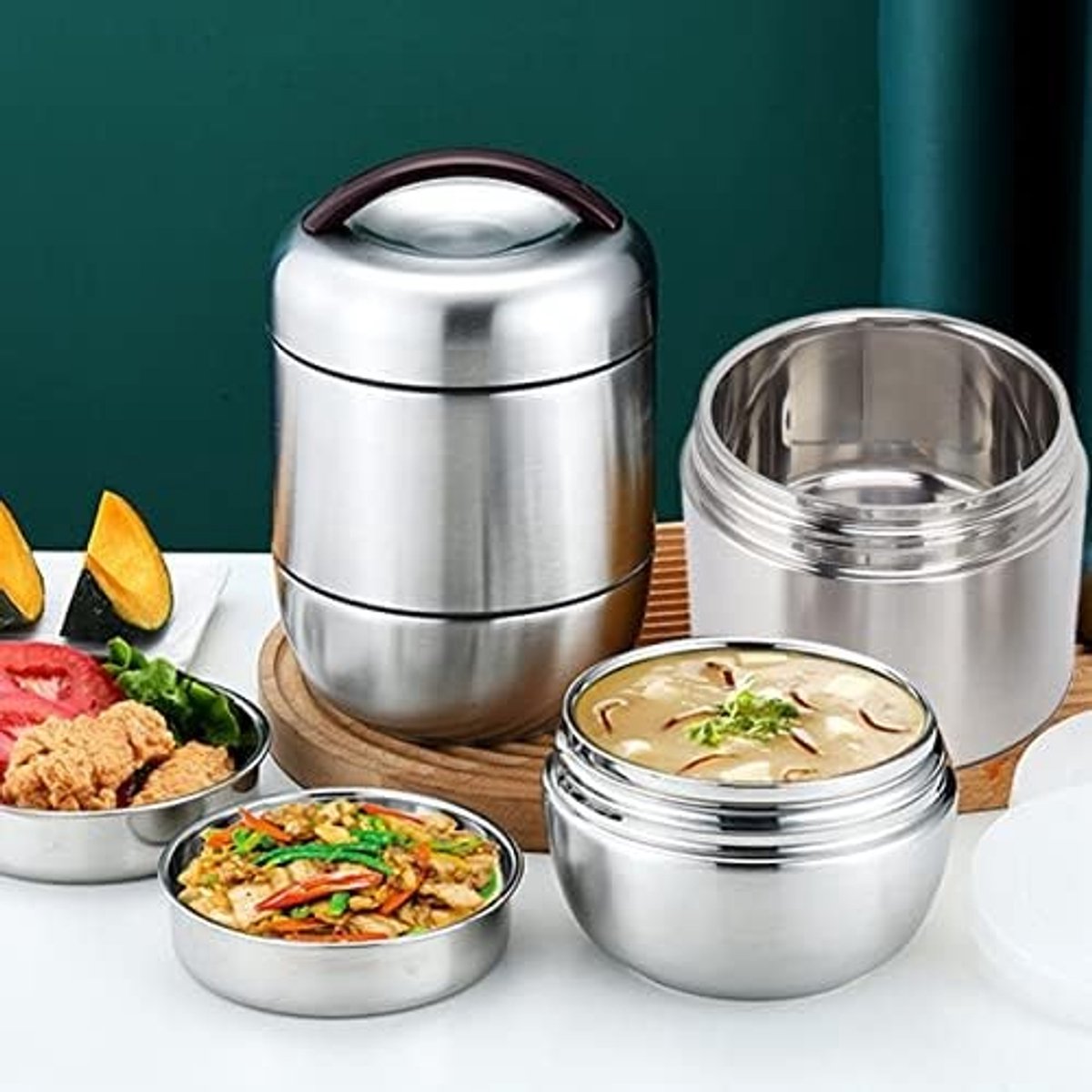 SMOAKEZ- Lunchbox Grote Capaciteit - Lunchbox RVS - Bento Box - Lunchbox Met Vakjes - Isolerende Box - Veilig en Gezond