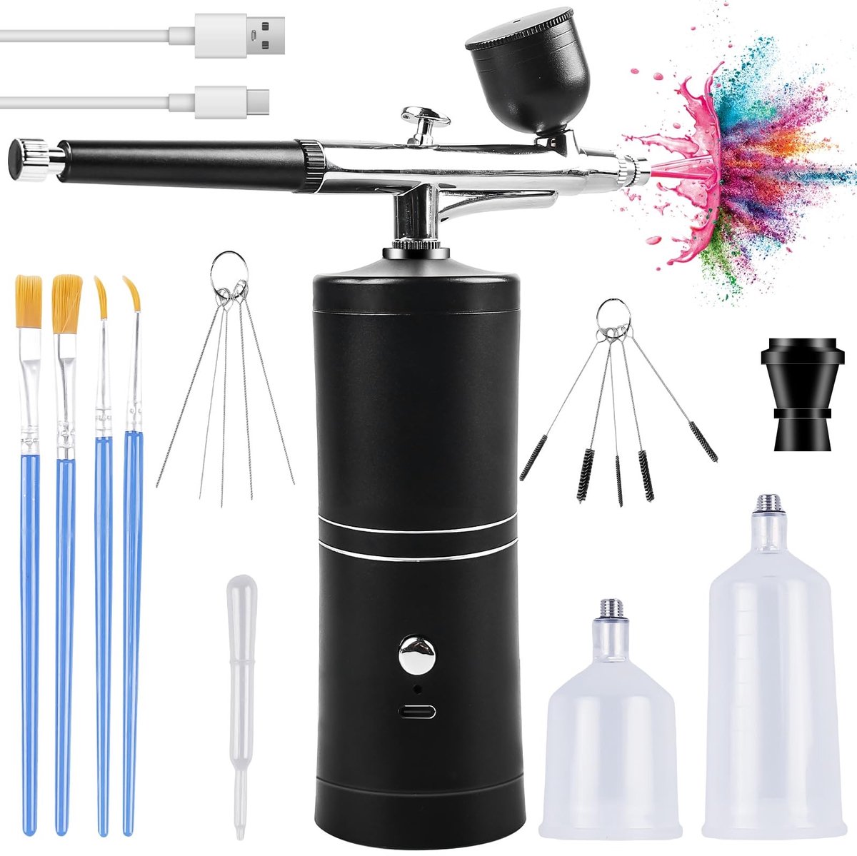 Dailygoods - Draadloze Airbrush Set met Compressor - Oplaadbare Handheld Airbrush voor Make-up - Geschikt voor Nagelontwerp en Cake Decoratie - Perfec...