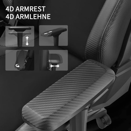 Gaming Stoel - Bureaustoel Ergonomisch - Langdurig Zitten - Hoge Dichtheid Schuim - 138 cm Hoog - Zwart — afbeelding 3