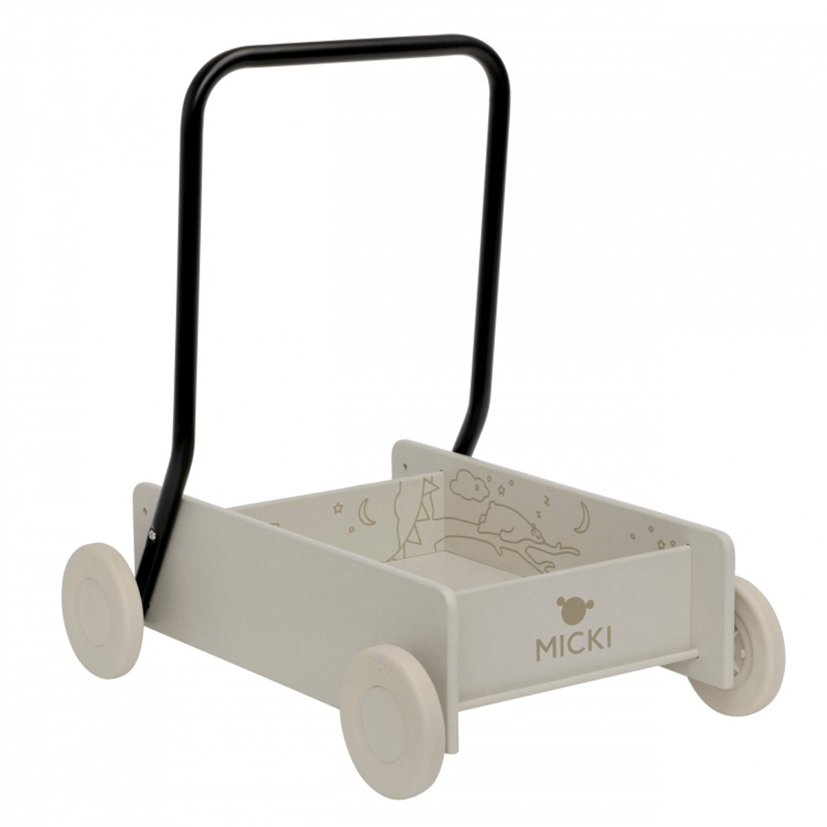 Micki houten loopwagen - educatief speelgoed voor peuters en kleuters.