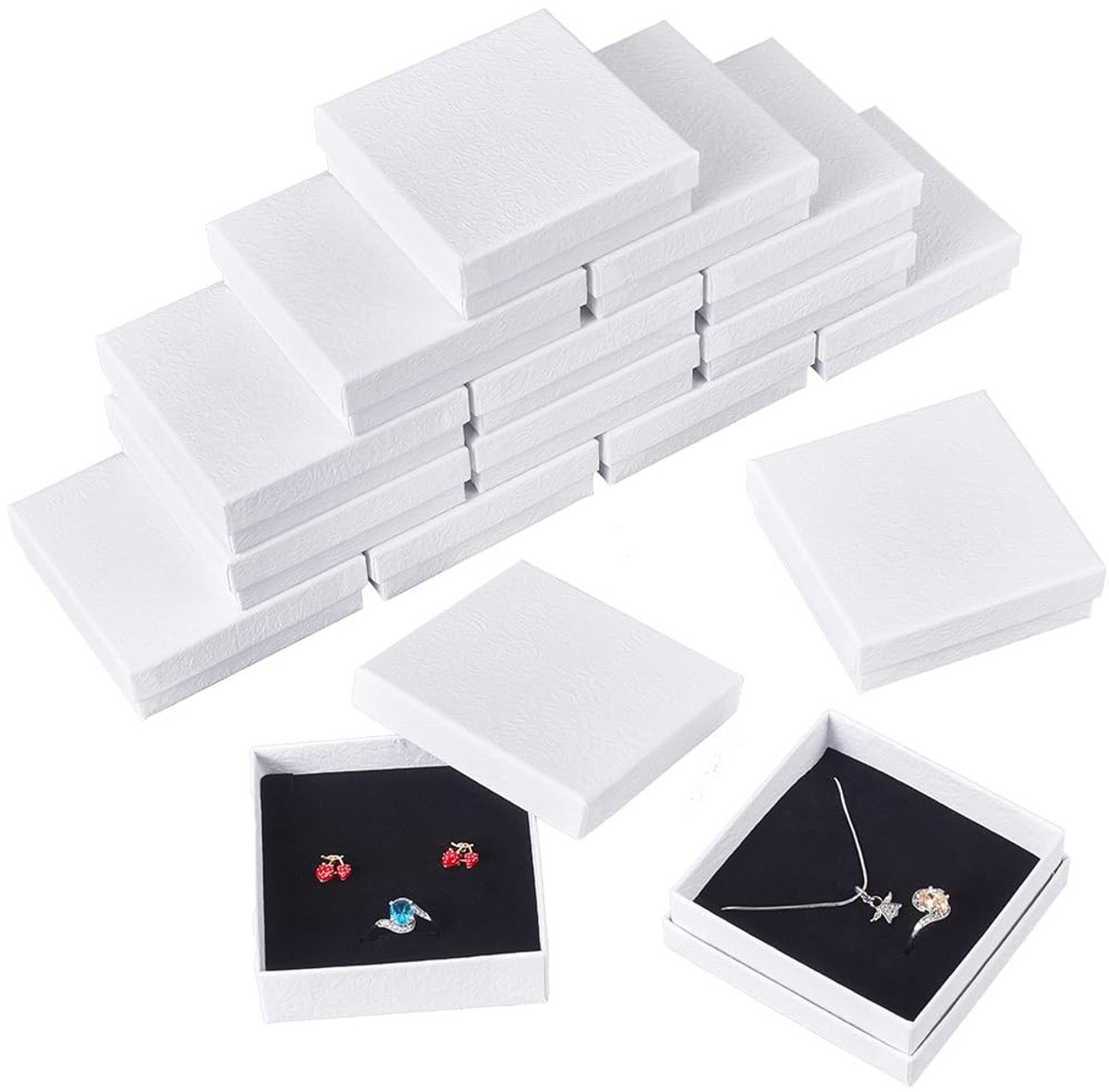 LAUZY - 20 Stuks Textuur Papieren Sieraden Geschenkdozen - Rechthoekige Opbergdozen voor Ringen en Halskettingen