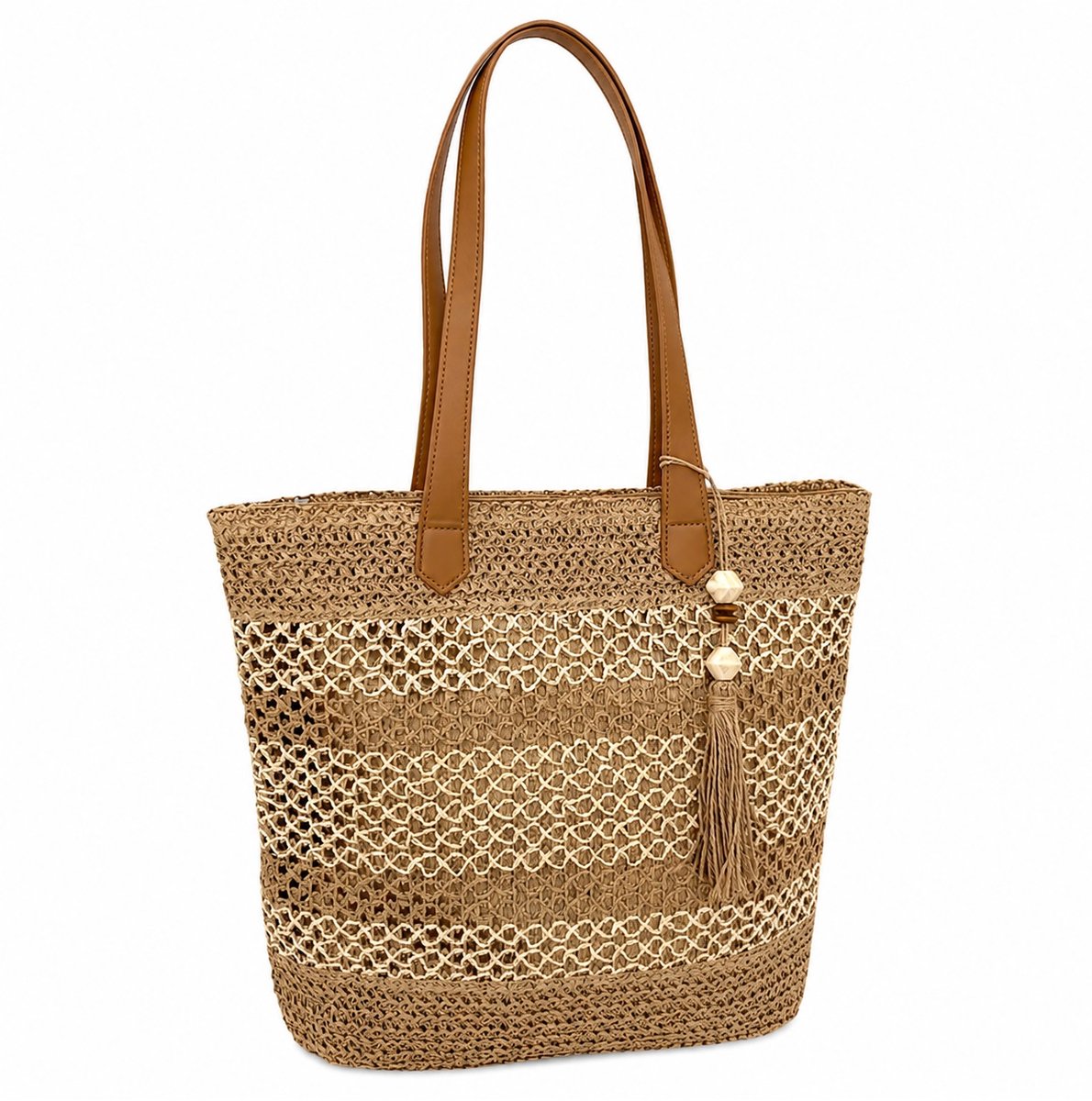 Sjtoer® - Khaki Schoudertas Dames – Grote Shopper van Kunstleer – Vintage Tote Bag – Ruime Werktas & Handtas