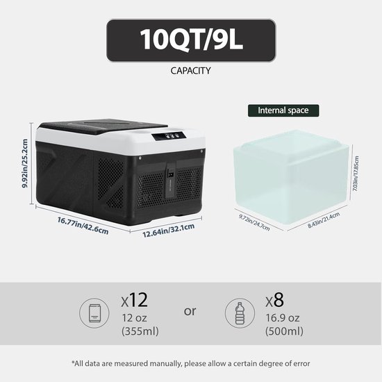 Koelbox - Mini Koelkast - Reizen Kamperen - Compressor Koeling - 9 Liter - Grijs van Koelbox. — afbeelding 4