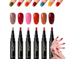 Nagellakpen - 6 stuks - Nagel Art Pennen - 5ml - Nail Art penselen - DIY nagelkunst - Nagel Decoratie - Chique nagels - Nagelartikelen - nagel spullen - Nail Brush - Geen UV-lamp nodig