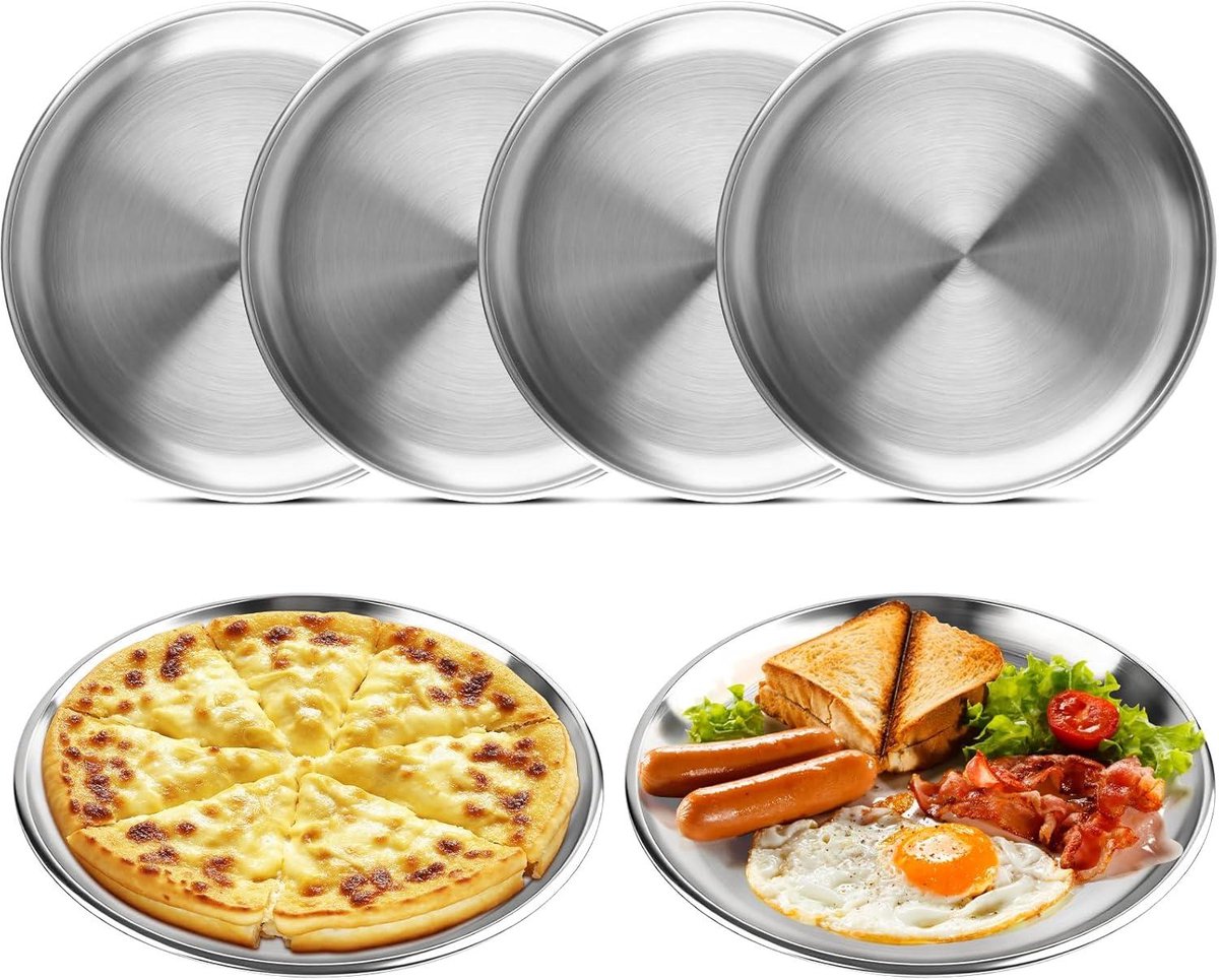 Roestvrijstalen Borden Set - 304 Roestvrij Staal - 6 Stuks Ø 20 cm - Vaatwasmachinebestendig en Stapelbaar - Voor Camping Picknick en Feest - Zilver Kleur