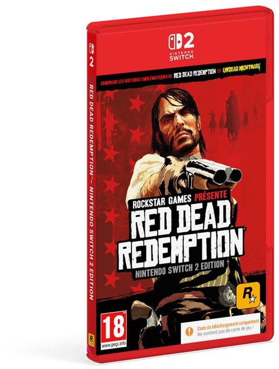 Red Dead Redemption: Nintendo Switch 2 Edition speldoos met een man met pistool op de voorgrond.
