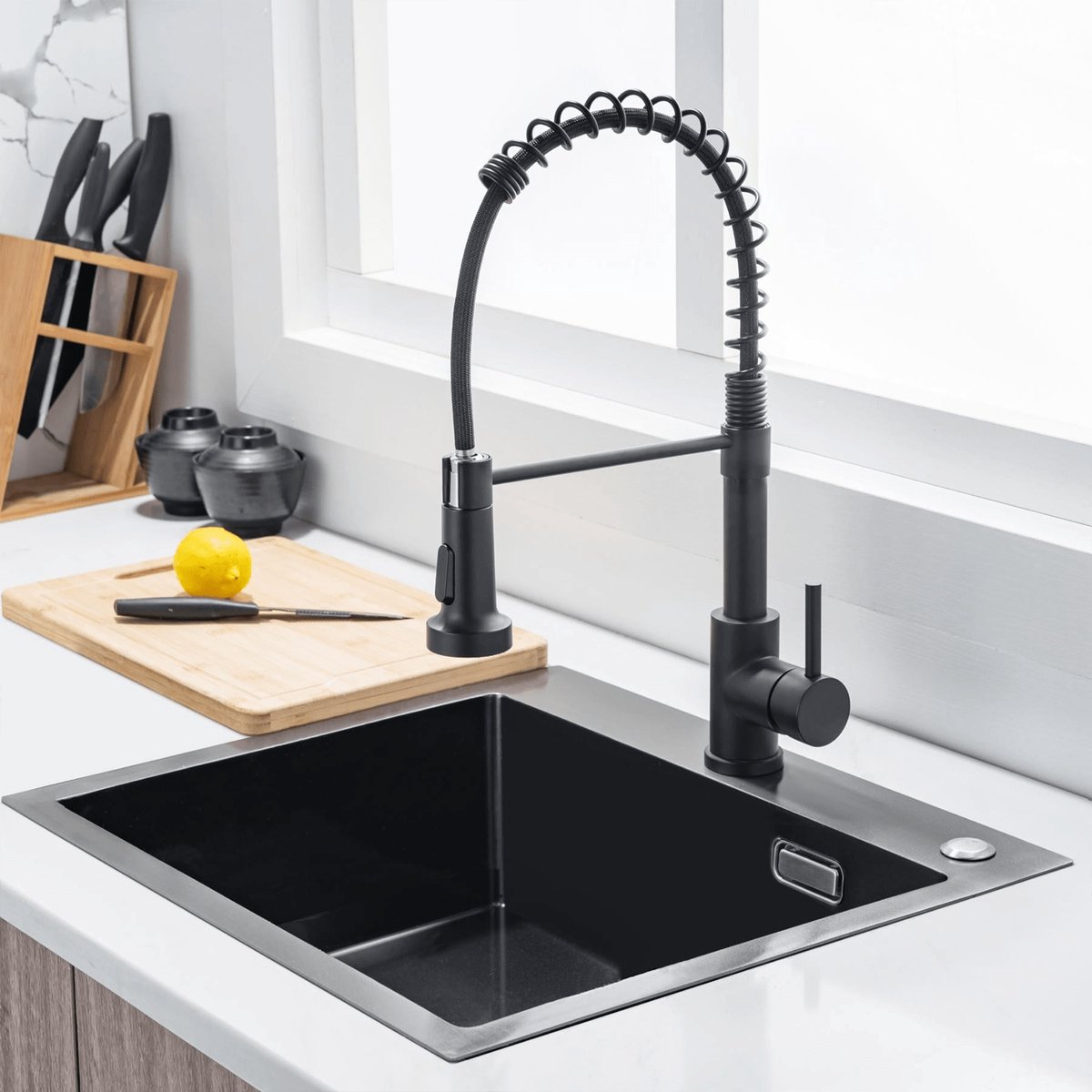 Keukenkraan met Uittrekbare Uitloop - Zwarte Keukenkraan - Mengkraan Keuken - Keuken Kraan LOMAZOO - Sapphire