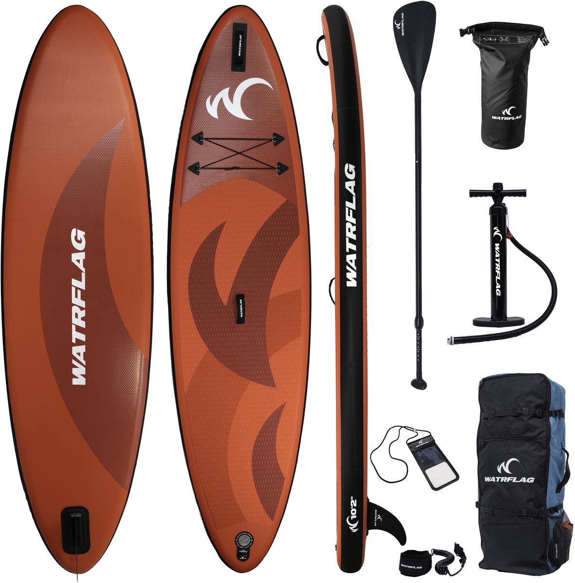 Watrflag Flow Red SUP Board 10'2'' Set - 310 cm - Allround Opblaasbaar Stand Up Paddle Board met peddel, pomp, luxe rugzak 310