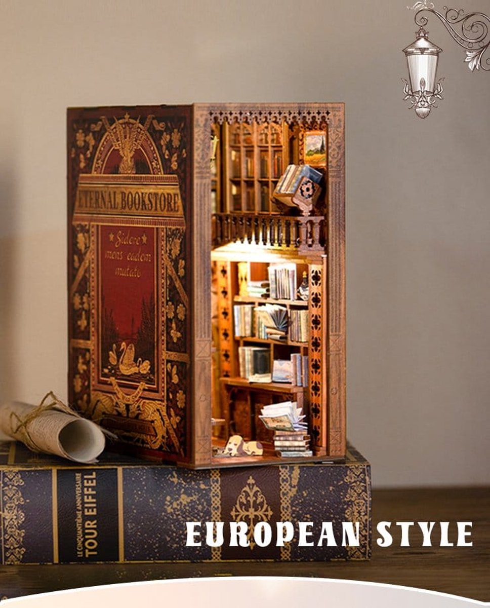 CuteBee Book Nook - Modelbouw - Houten 3D Puzzel - DIY Bouwpakket Volwassenen en Volwassenen - Boekensteun - Boekenhouder - Eternal Bookstore — afbeelding 25
