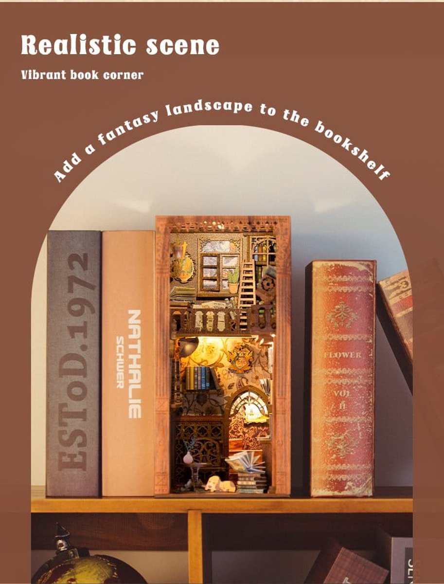 CuteBee Book Nook - Modelbouw - Houten 3D Puzzel - DIY Bouwpakket Volwassenen en Volwassenen - Boekensteun - Boekenhouder - Eternal Bookstore — afbeelding 23
