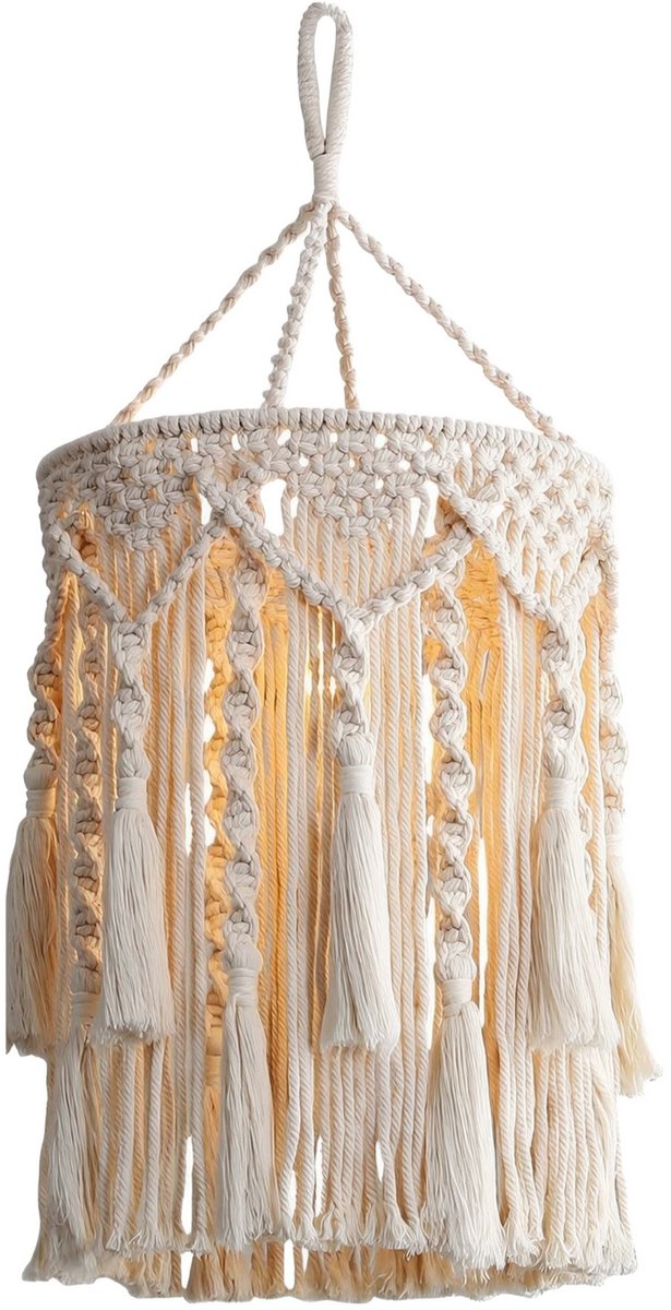 carmdering - Lampenkap - Macrame Lampenkap - Bohemian Lampenkap - Stijl 2, handgevlochten katoen met franjes - Past op standaard hanglampen - Voor slaapkamer, woonkamer, kantoor - Duurzaam, milieuvriendelijk - Cadeau voor boho liefhebbers