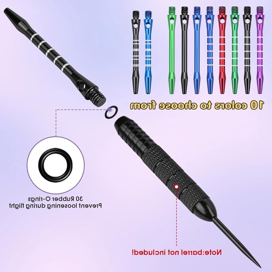 Dart Shafts 2BA Aluminium met Rubber Ring en Slijpsteen - 30 Stuks voor Precisie Darten en Verbeterde Grip van Dart — afbeelding 2