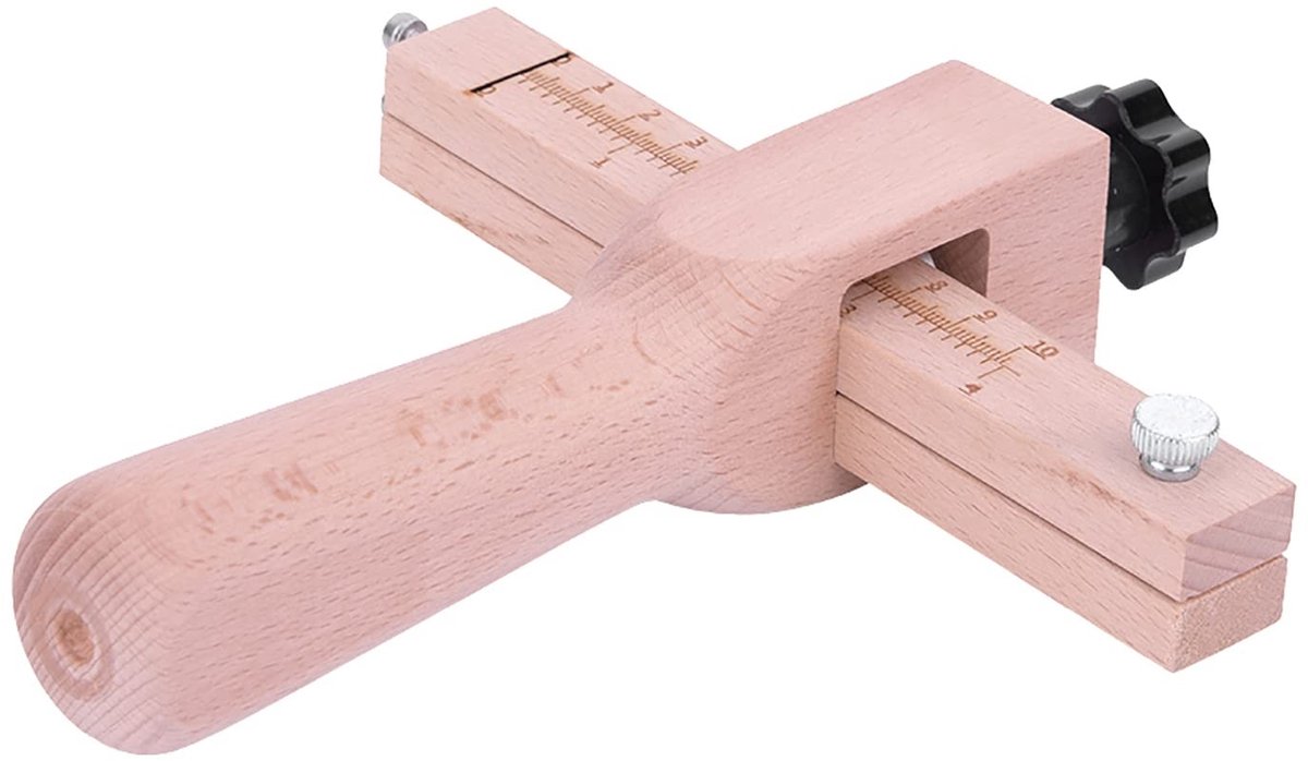 SOUQONE- Lederen Snijder - Verstelbare Houten Snijder - 5 Bladen - Snijbreedte 1.0-5.0mm - DIY Leerbewerking - Roestvrij Stalen Onderdeel - Riemsnijder
