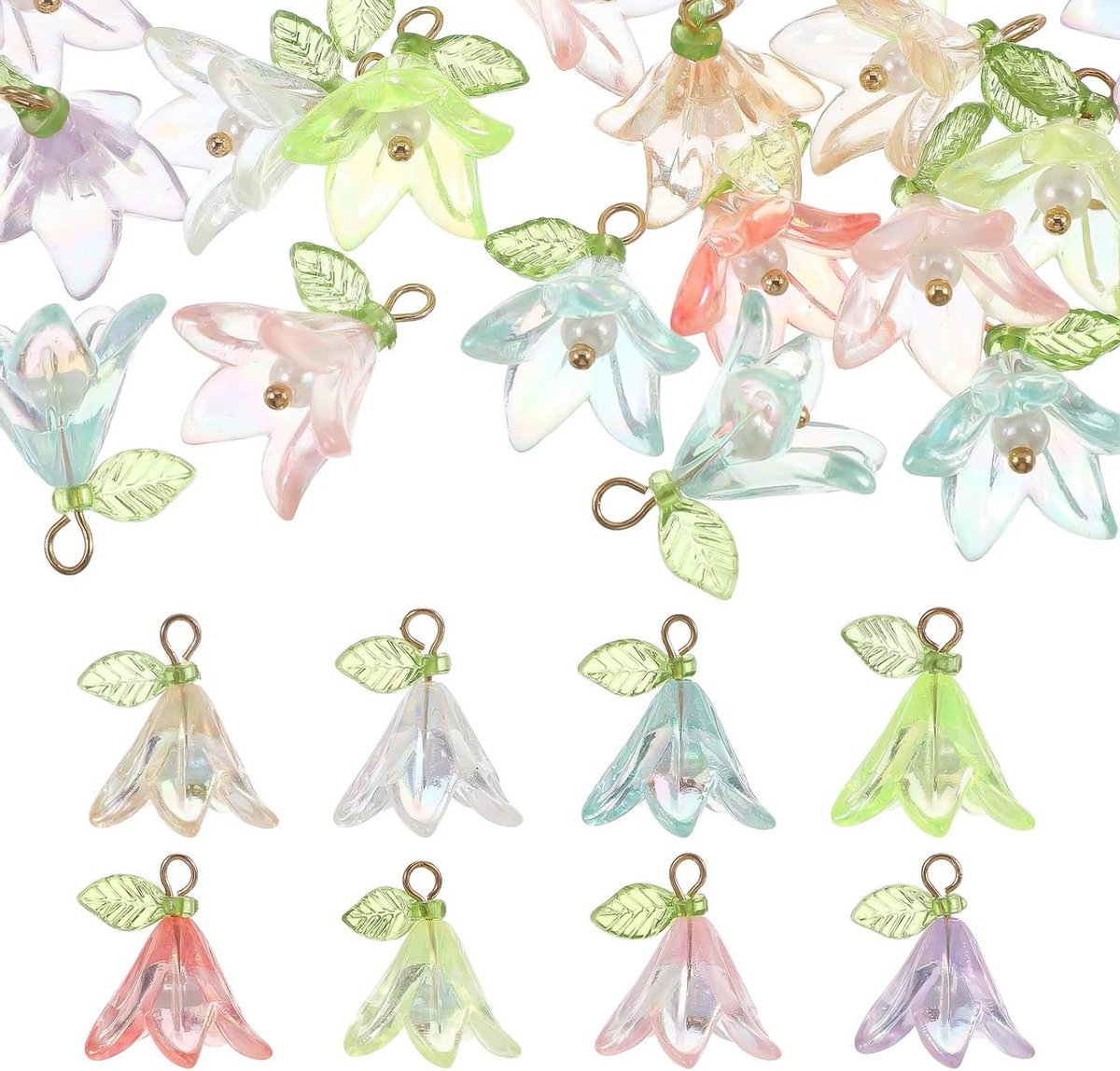 Acricorns bloemen hangers 40 stuks - plastic met parels - voor sieraden maken - ideaal voor handgemaakte armbanden - SnelShoppen